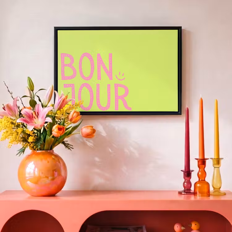Canvas met lijst - Groen - Smiley - Bonjour - Roze — 4