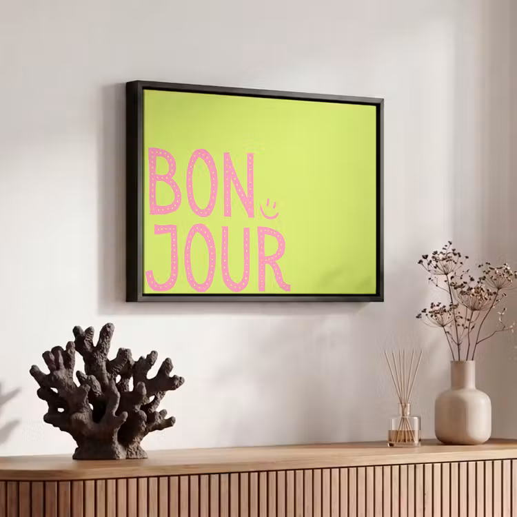 Canvas met lijst - Groen - Smiley - Bonjour - Roze — 6