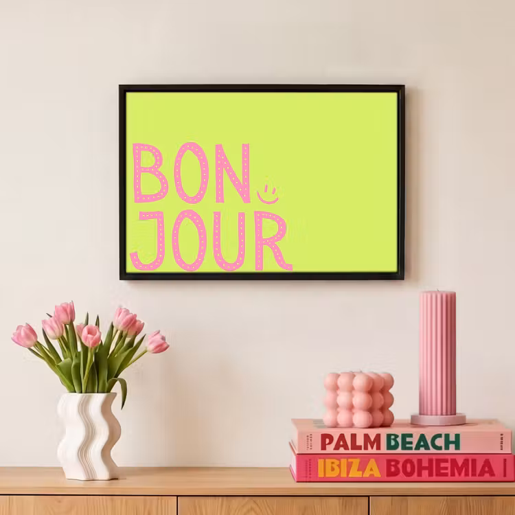Canvas met lijst - Groen - Smiley - Bonjour - Roze — 8