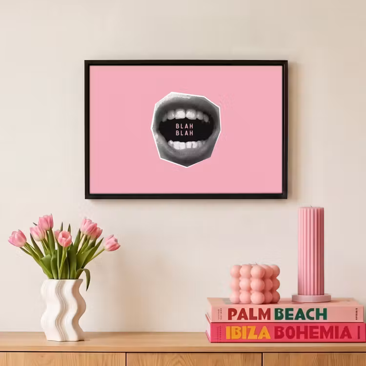 Canvas met lijst - Mond - BLAH BLAH - Roze — 8