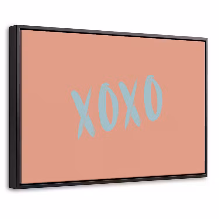 Canvas met lijst - XOXO - Blauw - Perzikkleur — 1