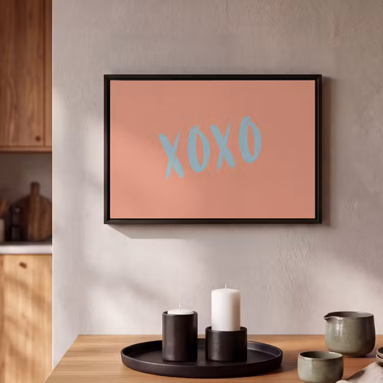 Canvas met lijst - XOXO - Blauw - Perzikkleur — 2