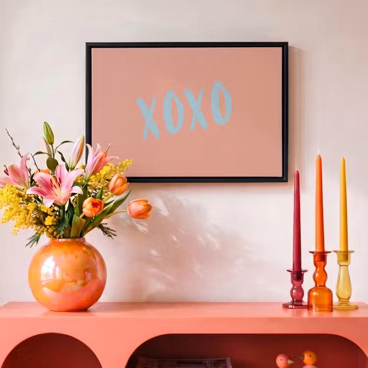 Canvas met lijst - XOXO - Blauw - Perzikkleur — 4