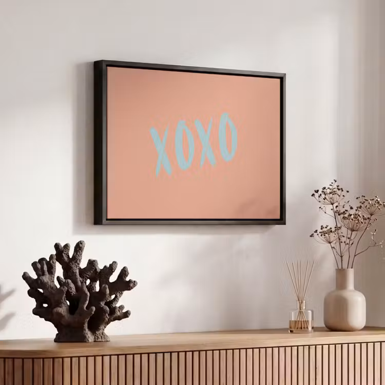 Canvas met lijst - XOXO - Blauw - Perzikkleur — 6