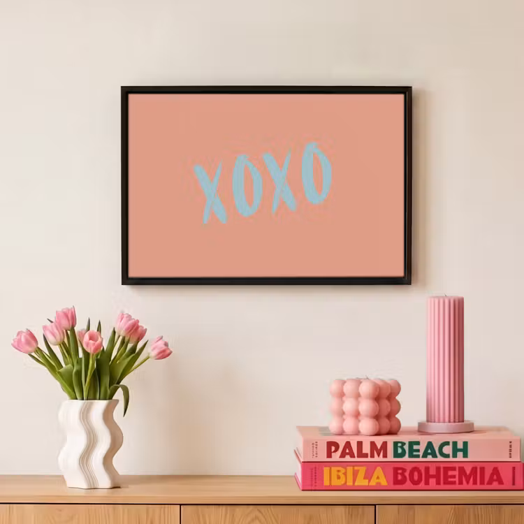 Canvas met lijst - XOXO - Blauw - Perzikkleur — 8