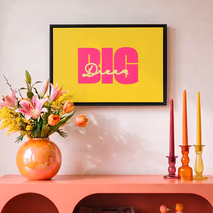 Canvas met lijst - Dream big - Geel - Roze — 4