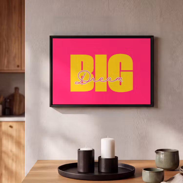 Canvas met lijst - Dream big - Roze - Geel - Minimalistisch — 2