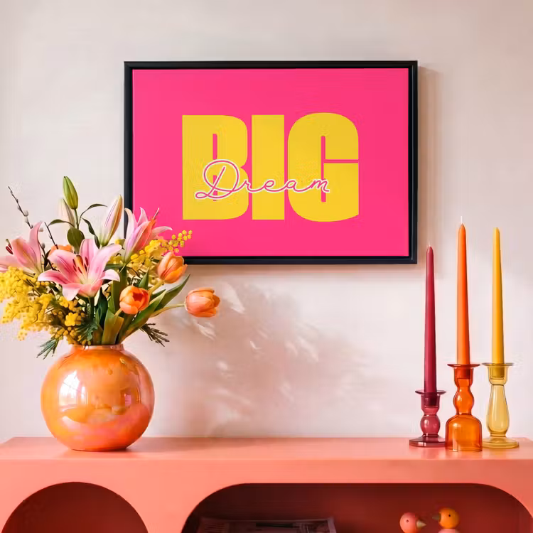 Canvas met lijst - Dream big - Roze - Geel - Minimalistisch — 4