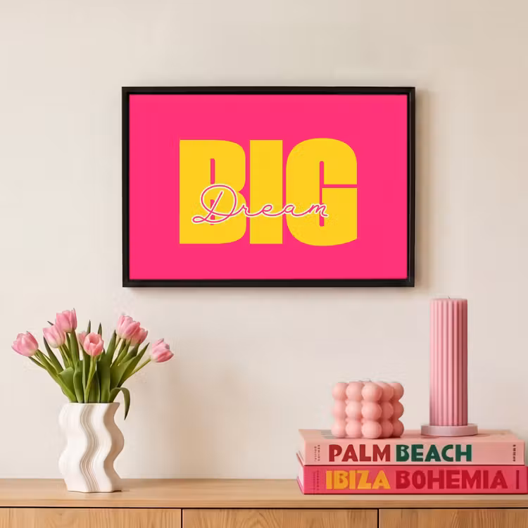 Canvas met lijst - Dream big - Roze - Geel - Minimalistisch — 8