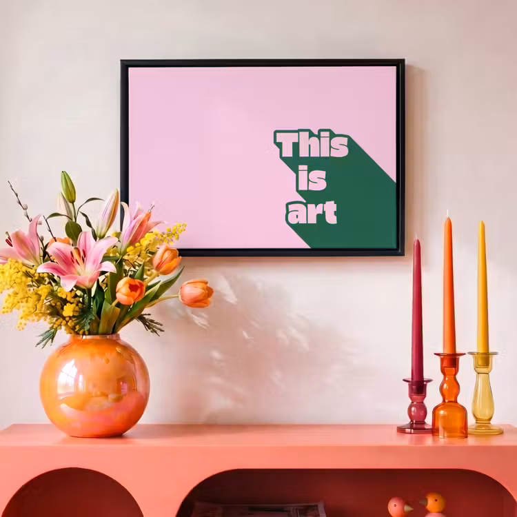 Canvas met lijst - Groen - Tekst - This is art - Roze — 4