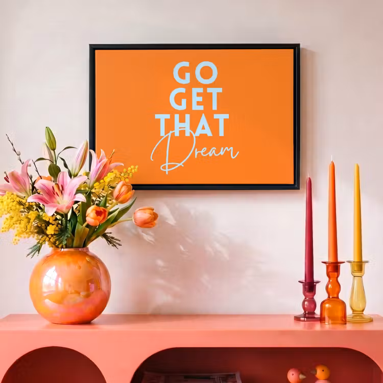 Canvas met lijst - Oranje - Blauw - Go get that dream — 4