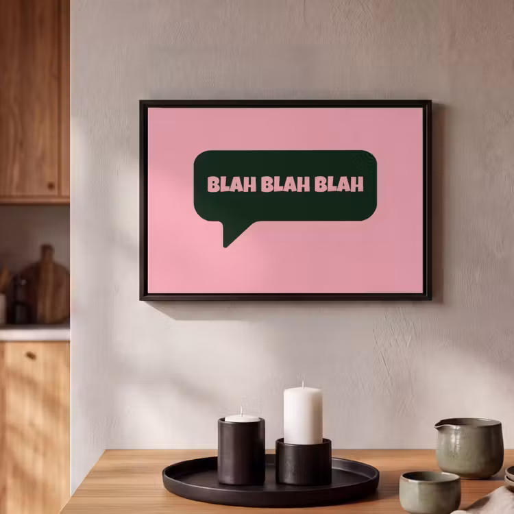 Canvas met lijst - Roze - Tekstwolk - Groen - BLAH BLAH BLAH — 2