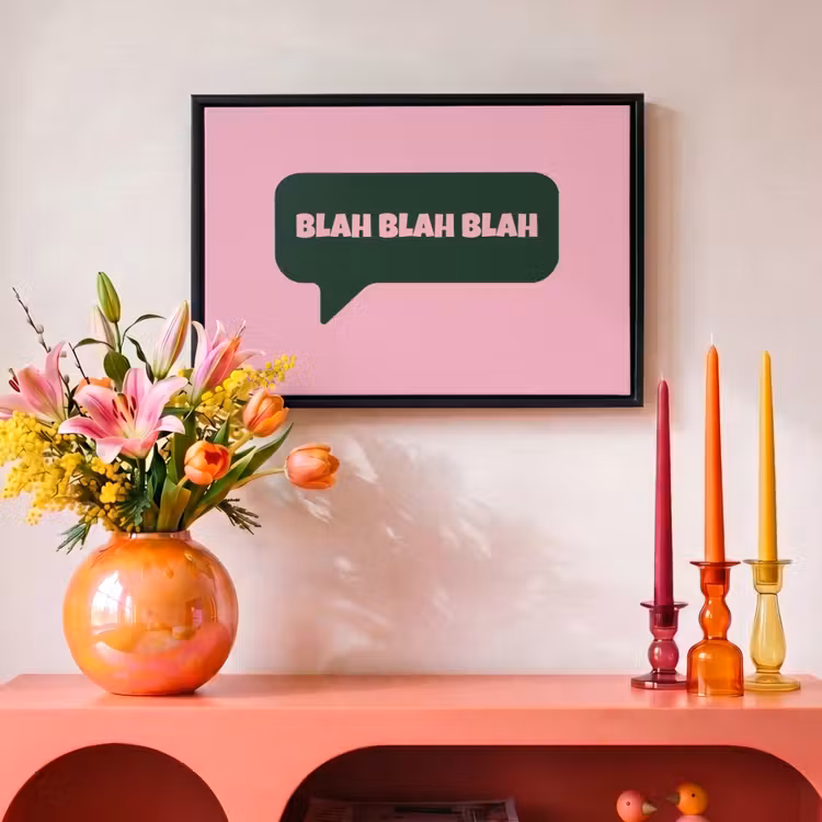 Canvas met lijst - Roze - Tekstwolk - Groen - BLAH BLAH BLAH — 4