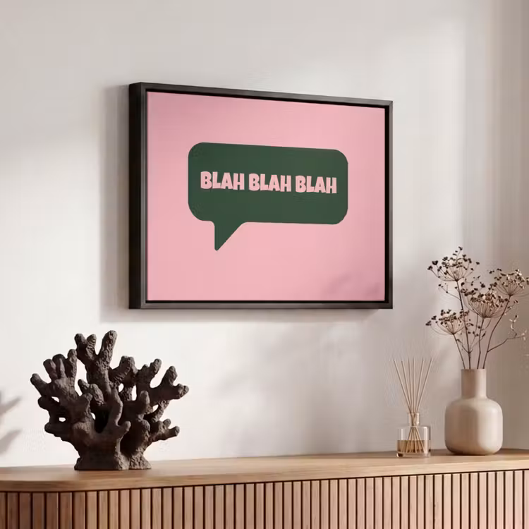 Canvas met lijst - Roze - Tekstwolk - Groen - BLAH BLAH BLAH — 6