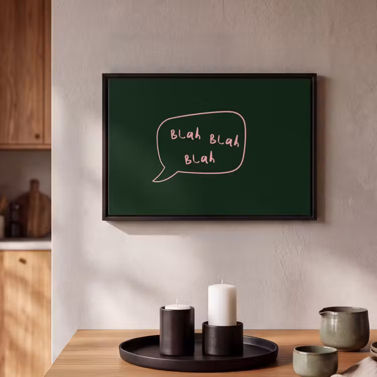 Canvas met lijst - Tekstwolkje - Donkergroen - BLAH BLAH BLAH — 2