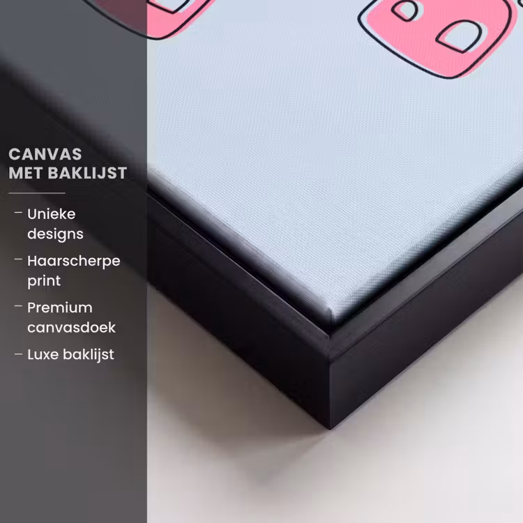 Canvas met lijst - Bisou - Blauw - Roze - Lippen — 5