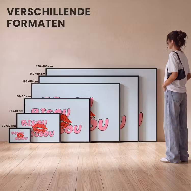 Canvas met lijst - Bisou - Blauw - Roze - Lippen — 7