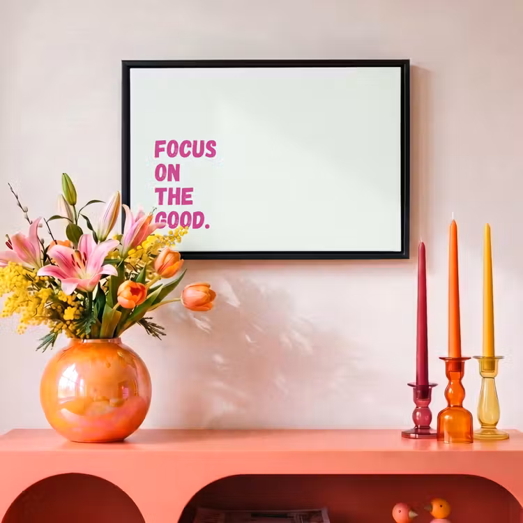 Canvas met lijst - Focus on the good - Beige - Roze — 4