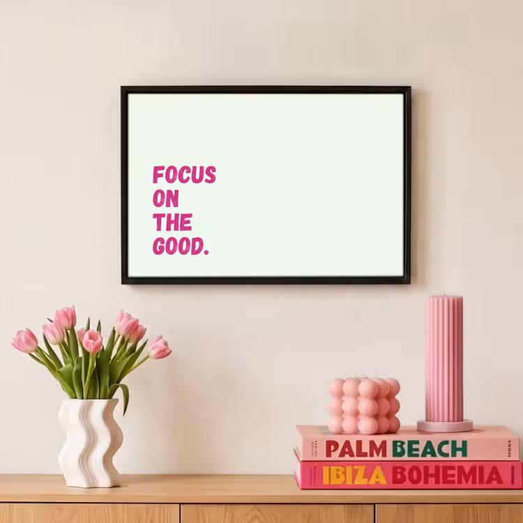 Canvas met lijst - Focus on the good - Beige - Roze — 8