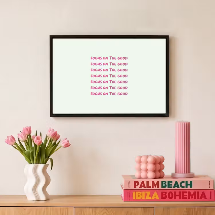 Canvas met lijst - Focus on the good - Roze — 8