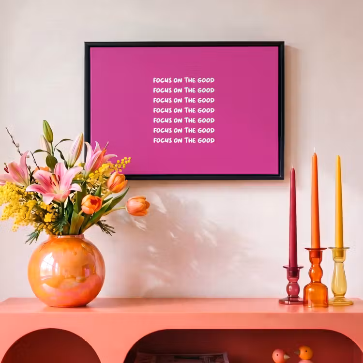 Canvas met lijst - Focus on the good - Roze - wit — 4