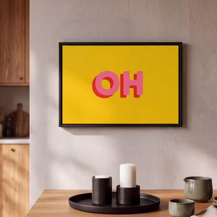 Canvas met lijst - Geel - Roze - Oh - 3D — 2