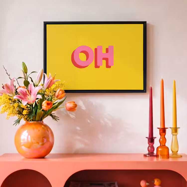 Canvas met lijst - Geel - Roze - Oh - 3D — 4