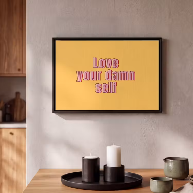 Canvas met lijst - Love yourself - Roze - Geel — 2