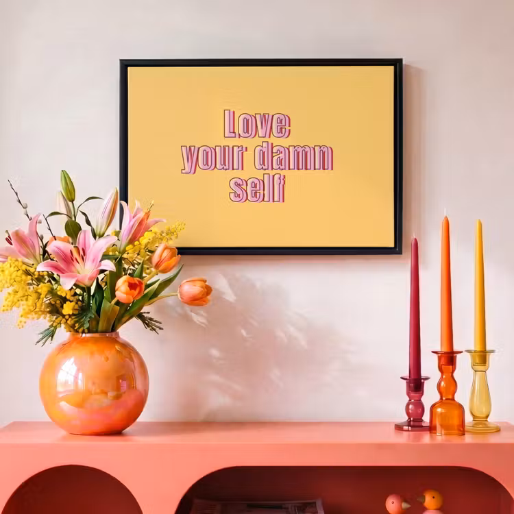 Canvas met lijst - Love yourself - Roze - Geel — 4