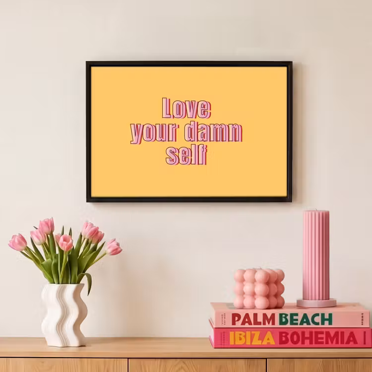 Canvas met lijst - Love yourself - Roze - Geel — 8