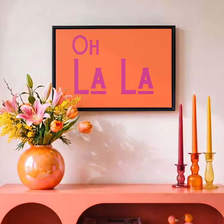 Canvas met lijst - Oh la la - Oranje - Roze - Scheeflettertype — 4