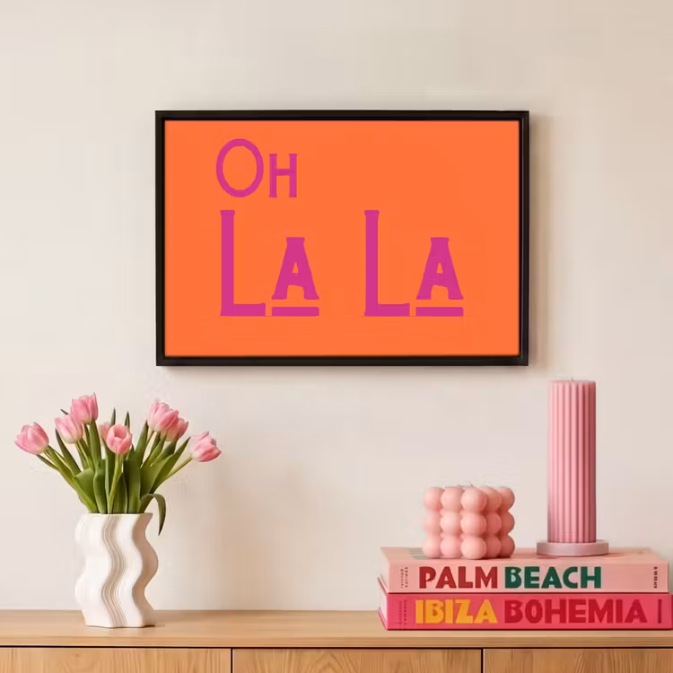 Canvas met lijst - Oh la la - Oranje - Roze - Scheeflettertype — 8