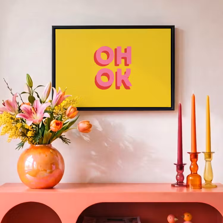 Canvas met lijst - Oh ok - 3D - Geel - Roze — 4