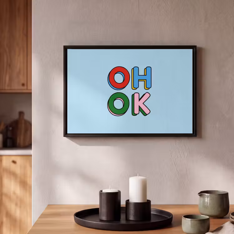 Canvas met lijst - Oh ok - Blauw - Kleurrijk — 2