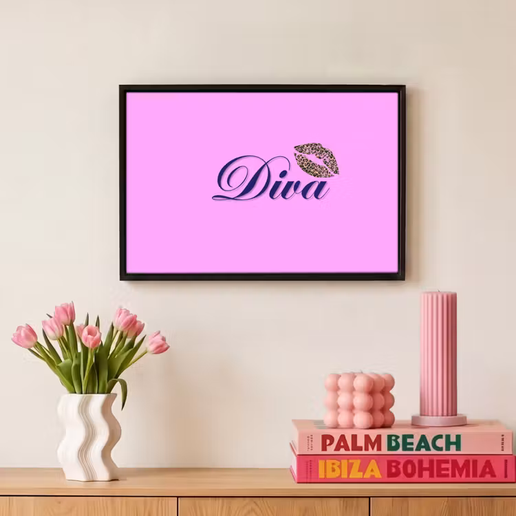 Canvas met lijst - Diva - Lip - Panterprint - Roze — 8