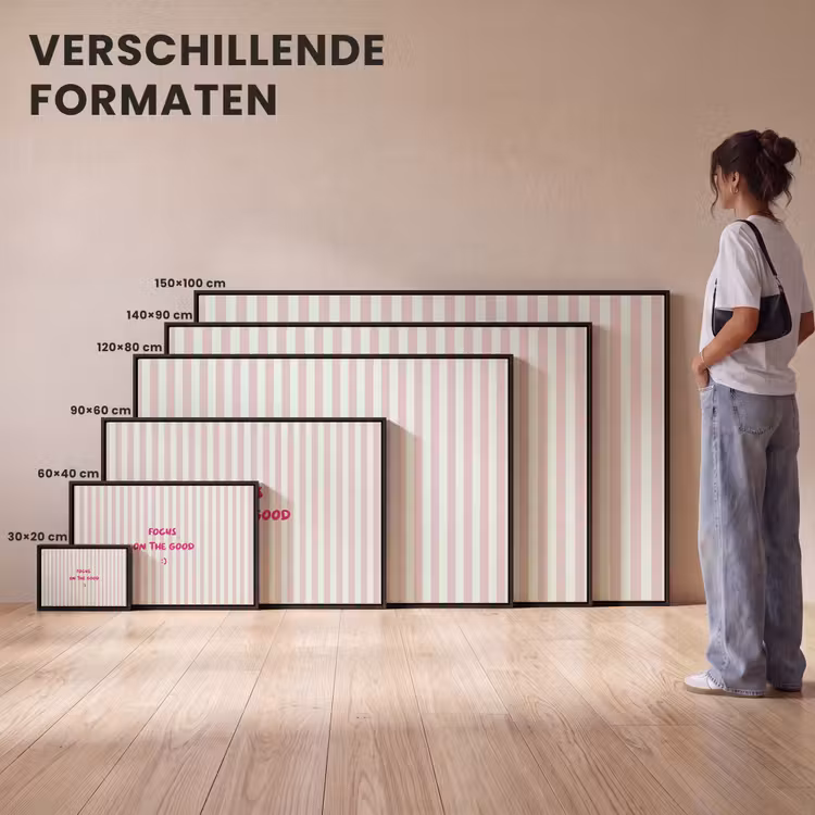 Canvas met lijst - Focus on the good - Strepen - Roze - Smiley — 7