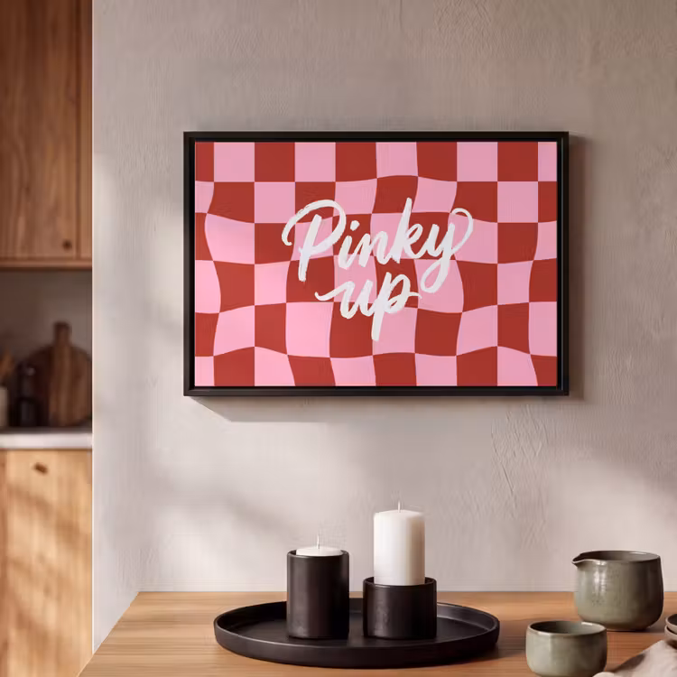 Canvas met lijst - Pinky up - Geblokt - Bordeauxrood — 2