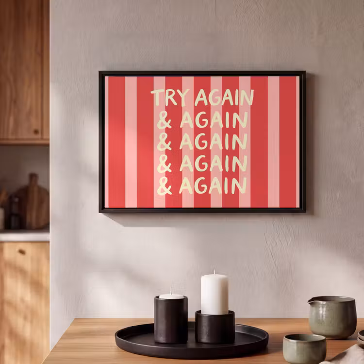 Canvas met lijst - Strepen - Rood - Try again — 2