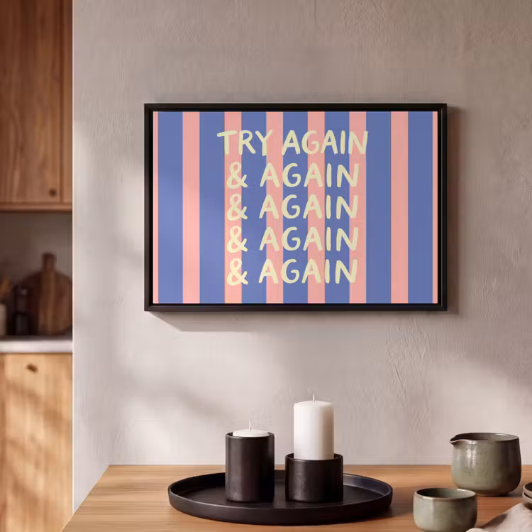 Canvas met lijst - Try again - Strepen - Roze - Verticaal - Blauw — 2