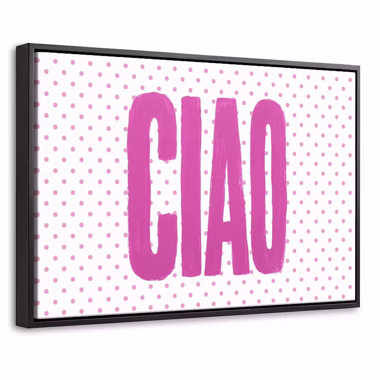 Canvas met lijst - Ciao - Stippen - Roze - Wit — 1