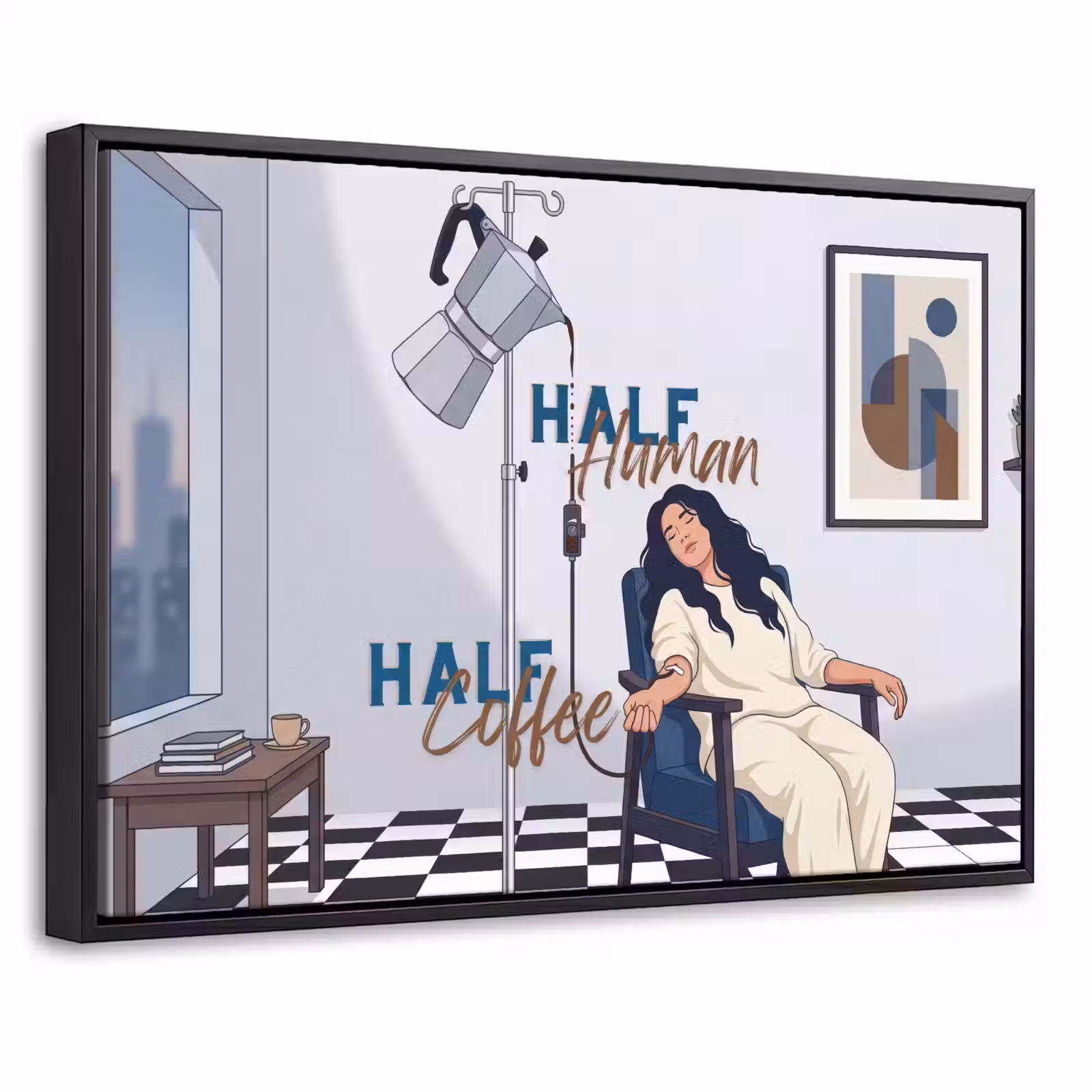 Canvas met lijst - Half human, Half Coffee - Infuus - Koffie — 1