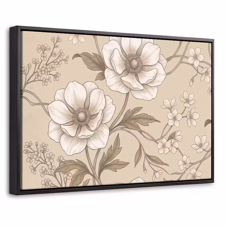 Canvas met lijst - Bloemen - Patroon - Beige — 1