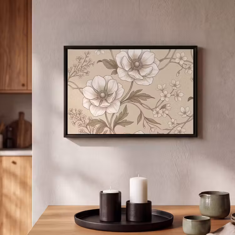 Canvas met lijst - Bloemen - Patroon - Beige — 2