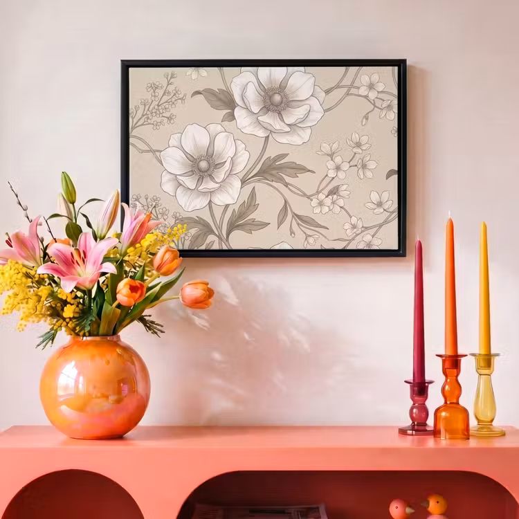 Canvas met lijst - Bloemen - Patroon - Beige — 4