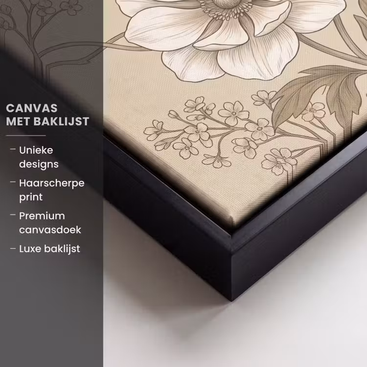 Canvas met lijst - Bloemen - Patroon - Beige — 5