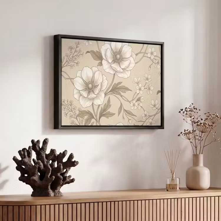 Canvas met lijst - Bloemen - Patroon - Beige — 6