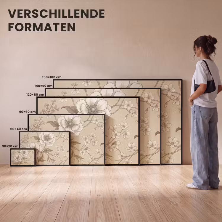 Canvas met lijst - Bloemen - Patroon - Beige — 7