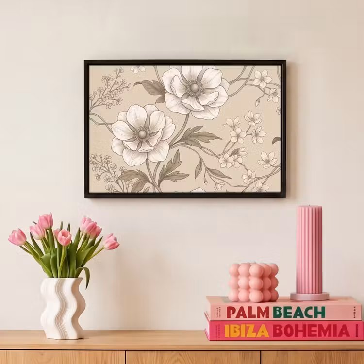 Canvas met lijst - Bloemen - Patroon - Beige — 8