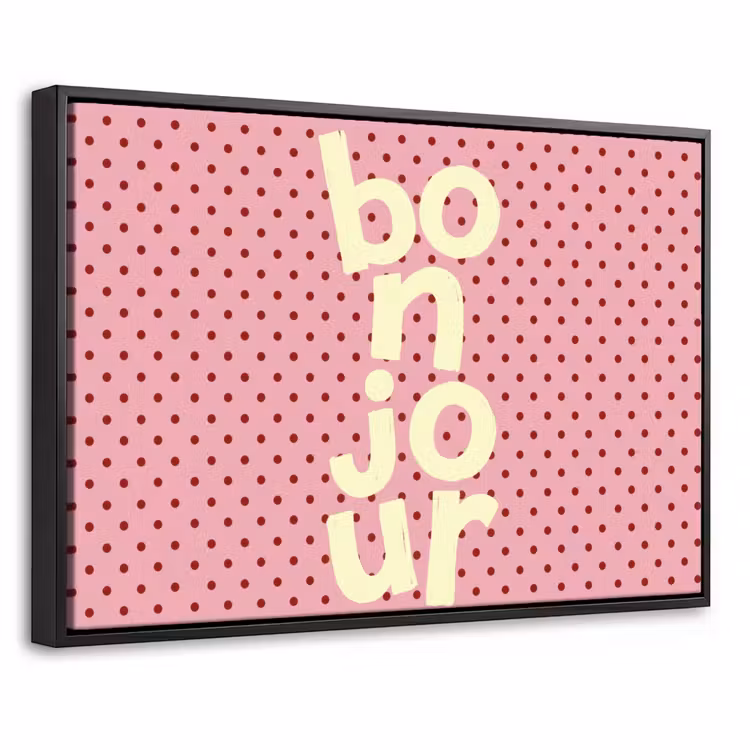 Canvas met lijst - Bonjour - Stippen - Roze- Geel — 1