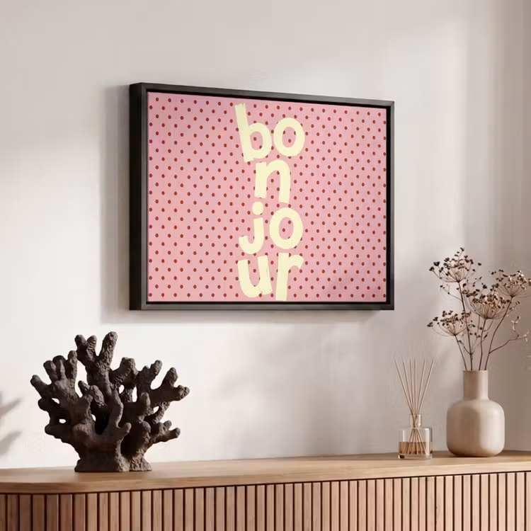 Canvas met lijst - Bonjour - Stippen - Roze- Geel — 6